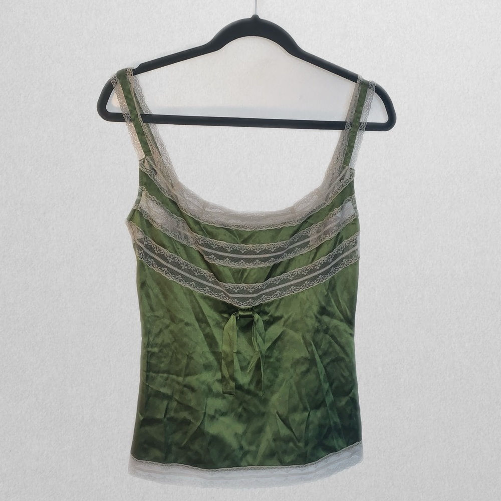 Y2K Red Valentino Silk Green Lace Detail Cami